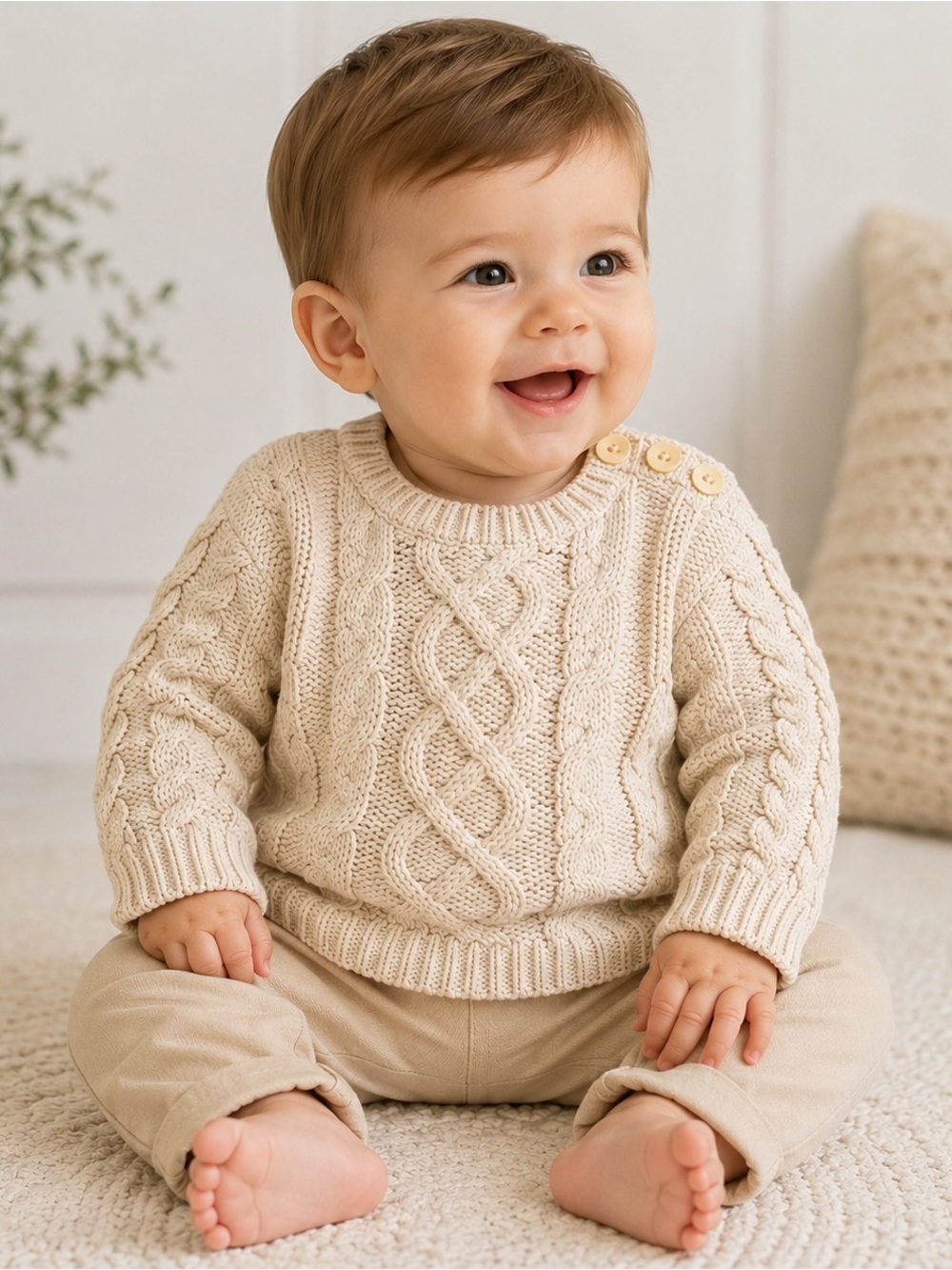 Baby Gap Neutral Cream Cable Knit Baby Cotton Sweater